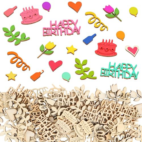 130 Stück Konfetti Geburtstag Tischdeko Holz, 9 Formen Happy Birthday Konfetti, Streudeko Geburtstag, Holzkonfetti für Jungen Mädchen Kindergeburtstag Party Dekorationen