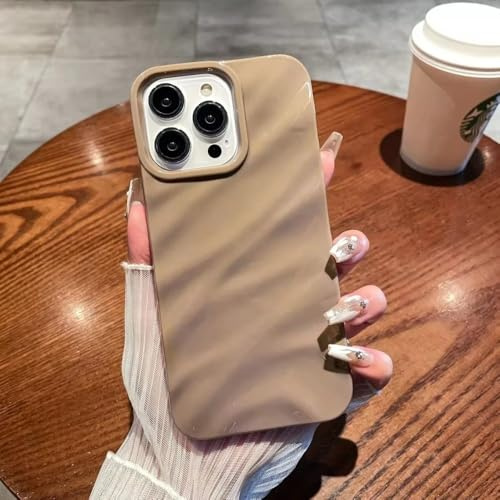 VIPAVA 3D Ripple Pattern Phone Case For iPhone 15 14 13 12 Pro Max Plus Candy Color Glossy Soft Silicone Back Cover Accessories,Light Brown,For iPhone 15