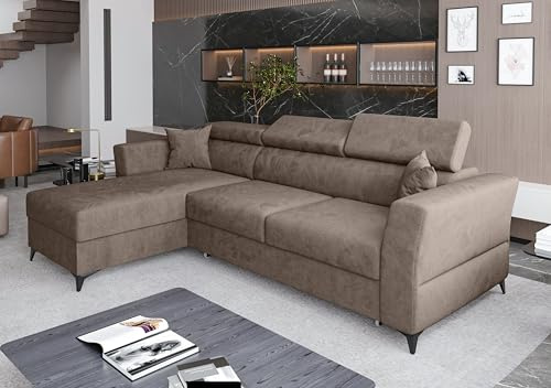 AXLIVING Ecksofa klein mit Schlaffunktion Ribella – 265 cm breit, Braun Links