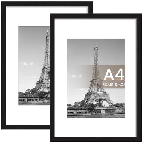upsimples 2 Pack Bilderrahmen A4 Schwarz,Rahmen für Kinderzeichnungen,Fotos | Leichter und Dünner, Einfach zu Montieren, Klassisch, Geeignet für Schlafzimmer, Wohnzimmer, Flur oder als Galeriewand