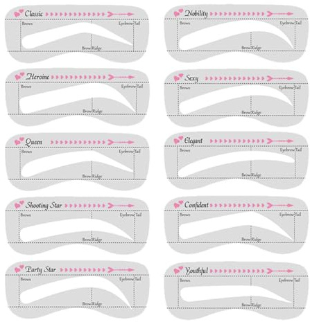 UEIOAVL Eyebrow Colours, 10 pezzi di carte per sopracciglia per donne riutilizzabili modelli di diverse forme di sopracciglia strumenti per il trucco per principianti