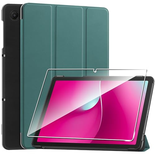 Heioloo Hülle für Telekom T Tablet 2 10.1 2025 Schutzhülle mit [1 Stück] Panzerglas Schutzfolie, mit Auto Schlaf/Wach, [PU Leder][Standfunktion] [Anti-Kratzen]-Grün