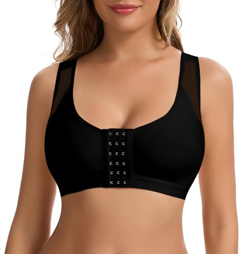 Joyshaper Damen Vorderverschluss BH Ohne Bügel Postoperativer Kompressions BH Sport Bra mit Rückenstütze Bequemer Bustier, Schwarz, M