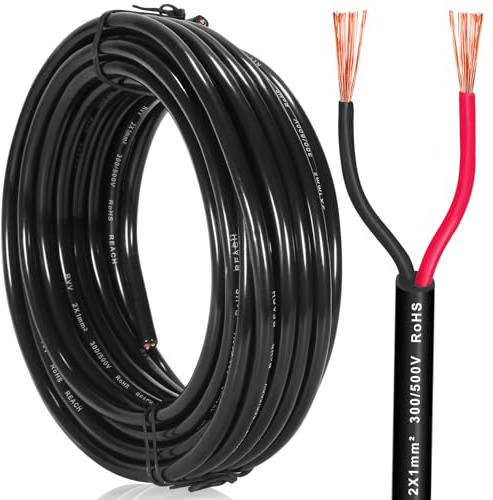 SPARKMOTO KFZ Kabel 2x1,0 mm² 5M Rund FLRYY, Rundkabel Fahrzeugkabel 2 Adrig, 2 Poliges Kabel für Anhänger Beleuchtung,2 Adriges Anhängerkabel für KFZ Wohnwagen LKW Industrie