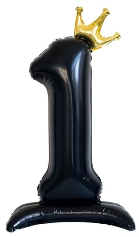 CAPASTEC Folienballon Nummer 1 Stehend Schwarz Für Geburtstag 1 Stück | Aluminiumfolie, 42 Zoll, Stehende Krone, Für Jubiläumsfeier, Aufblasbar, Selbstklebender Verschluss, Wiederverwendbar