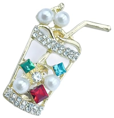 Pearls Juices Drinks Milk Teas Cup Brooch Elegant Metal Beverage Cup Pin Accessory For Dresses Jackets Bags Outfits Fashionable Milk Teas Accessory