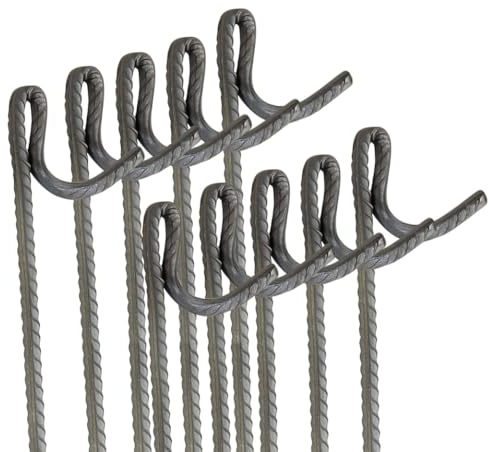 TuffLine™ Fencing Pins 125cm – Pack of 10 – Standard, Black Coated, Galvanised, Ribbed, Ribbed Galvanised – Heavy Duty Temporary Fence Posts (Ribbed Steel)