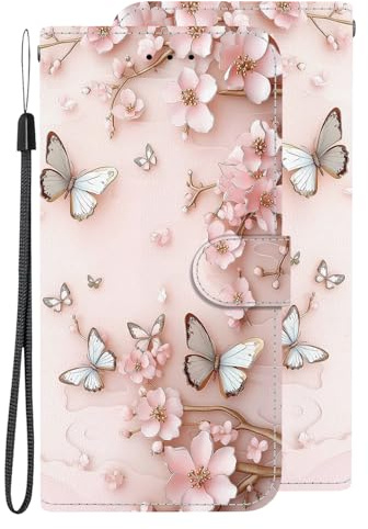 BLOTECH Flip Case Cover Klappbar Handytasche for Samsung Galaxy J6 2018 Magnetisch Schaltfläche Ledertasche Schutzhülle Etui Leder Case Handyhülle Tasche Schalen Lederhülle,Relief Schmetterlingsblume