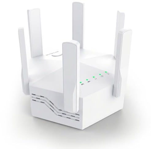 2025 WiFi Extender Signal Booster Up to 12000 Sq.Ft, 1200Mbps Dual Band Wireless Repeater with 6 High-Gain Antennas & 2 Ethernet Ports, AP/Repeater/Router 3-in-1 Mode, Easy Setup with WPS Button