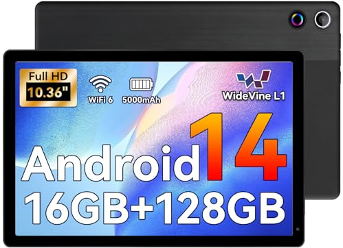 MUISOO Android Tablets, 10.36 Inch Tablet, 16GB RAM+128GB ROM (TF 1TB), Octa Core, 5000mAh, 1280 * 800 HD, WiFi 6, Bluetooth 5.4, Dual Cameras, Dual Speakers, Black