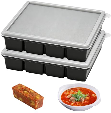 2 Pezzi Contenitori Silicone Per Freezer Con Coperchio, Stampo Ghiaccio Silicone Alimentare, Grande Vassoio Per Cubetti Di Ghiaccio, Adatto Per Congelare Brodo, 4 Griglie, Senza BPA, Nero