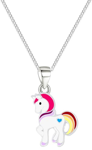 Löb 925 Silber Halskette Kinder Einhorn Herz Anhänger Rosa Regenbogen Pink Damen Pferd Silberkette Kinderschmuck Kinderkette Einhornkette Mädchen Kette