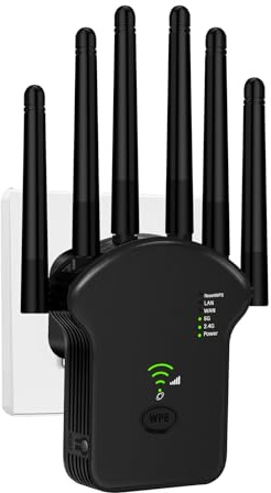 WLAN Repeater WLAN Verstärker 1200Mbit/s Dual-Band WiFi Booster mit Repeater/Router/Access Point Modus,4 Antennen,Einfache Einrichtung,WiFi Range Extender mit LAN/WAN Port