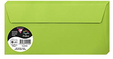 Clairefontaine 5545C - Packung mit 20 Umschläge Pollen, Format DL, 110 x 220 mm, 120g, ideal für Korrespondenz und Einladungen, Minzgrün, 1 Pack