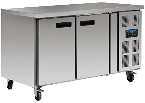 Polar Refrigeration U-Series 350W Double Door Counter Fridge 282 Litre, Stainless Steel, -2°C to 5°C, 860(H)x1360(W)x700(D)mm, Energy Rating B, 2 Shelves, Usable Capacity: 205 Ltr, R600a | G596