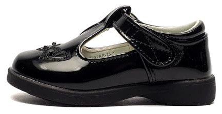 Boulevard Girls T-Bar Touch Fasten School Shoes Patent Black