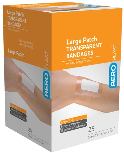 Aeroplast Transparent Plasters, Large Patch 50mm x 75mm (Box of 25)