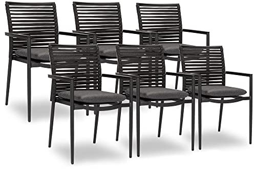 acamp Gartenstühle 6er Set New Jersey | Aluminium-Gestell wetterfest & rostfrei | Gartenstühle stapelbar mit hochwertiger Polyester-Schnürung | Stapelstühle Garten mit bequemen Sitzkissen