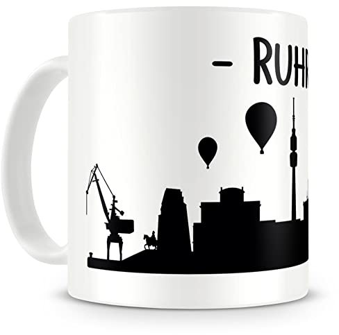 Samunshi® Ruhrpott Skyline Ruhrgebiet Tasse Kaffeetasse Teetasse H:95mm/D:82mm weiß
