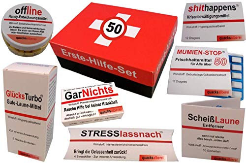 quacksalberei Erste Hilfe Set, Witziger Sanikasten zum 50. Geburtstag (8-teilig)