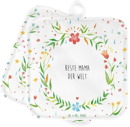 Mr. & Mrs. Panda Topfuntersetzer Mama - Geschenk, Beste Mama, Ofenhandschuhe, Ofenhandschuh, Topflappenset, Topfhandschuhe, Topflappen mit Spruch,