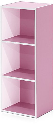 Furinno Luder 3-stufiges Bücherregal mit offenem Regal, Weiß/Rosa