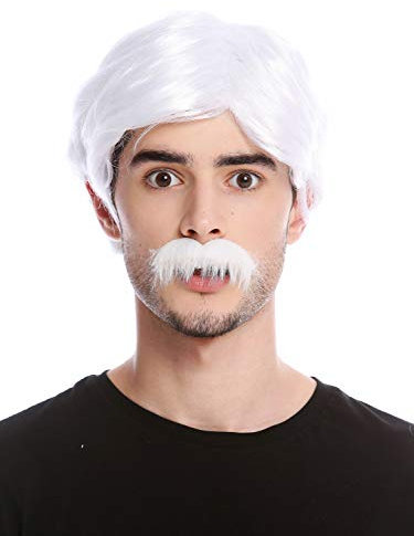 WIG ME UP - 4129-ZA62 Perücke Bart Herren Schnauzbart Alter Bulle Cop Gigolo 70er Jahre Weiß