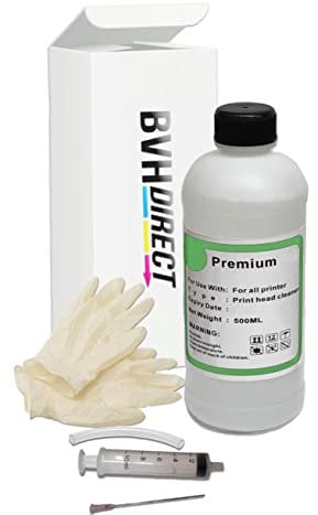 Unblock Print Head Nozzles for Epson, brother, hp, Canon, Kodak Lexmark inkjet printerts. Printer Cleaning Kit Cleaner Flush nozzles and head with 500ml of bottle of universal cleaning Fluid and Kit
