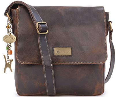Catwalk Collection Handbags - Damen Antik - Leder Umhängetasche - Messenger Bag Mittelgroß - Arbeitstasche für Notizbuch A5 - Sabine