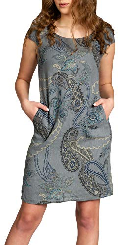 Caspar SKL022 Damen Sommer Leinenkleid mit Paisley Print bis Größe 50