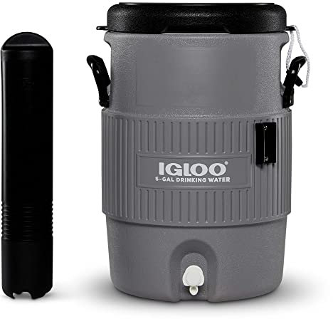 IGLOO 5 Gallon Portable Sports Cooler Water Beverage Dispenser with Flat Seat Lid, Gray, 4 Qt
