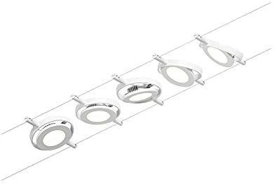 Paulmann 94416 CorDuo Juego de sistema de cable LED RoundMac DC incl. 5x4,5 vatios extensible Blanco, cromado Cable metálico 3000 K