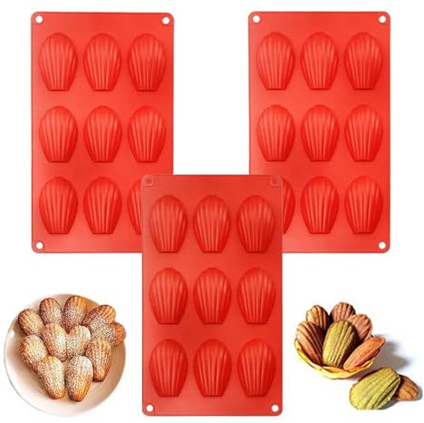 Dzsomt Moule Madeleine Silicone 3 Stücke 9 Mulden Antihaftbeschichtung Madeleines Formen Madeleine Backformen Moule Silicone Madeleine Rot Madleine Backform Wiederverwendbare Backförmchen