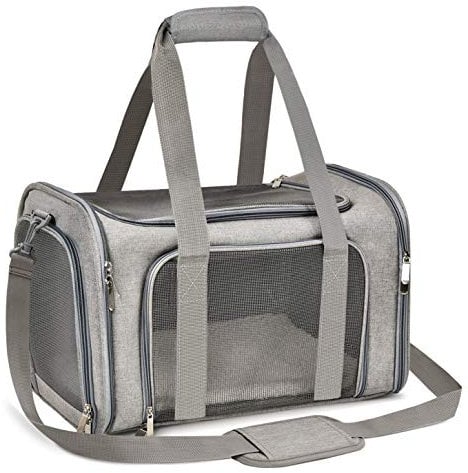 Qlfyuu Transporttasche für Katze Hund, Faltbare Tragbar Katzentransportbox Hundetransportbox für Mittel Kleine Haustiere Katzen Hunde, Katze Tragebox Tragetasche bis 25lbs(Grau, Groß)