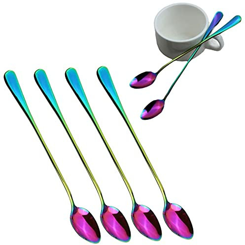 4X Rainbow Latte Spoon Long Handle Stainless Steel Spoon Coffe,Deserts,Hot Drink