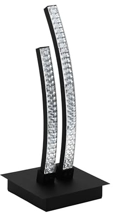 EGLO LED Tischlampe Lejias, Tischleuchte, elegant | Nachttischlampe aus Metall in Schwarz, Kunststoff-Kristall in Transparent, Wohnzimmerlampe, LED Lampe mit Schalter, warmweiß