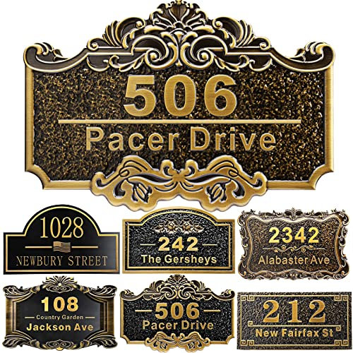 Personalisierte Hausadresse Plaque 12 gegossene Zahlen für draußen benutzerdefinierte Straße Name Adresse Schild Vintage für Briefkasten Tür Zimmer Klassische Wand Outdoor Antik Messing