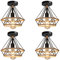TOKIUS Retro Deckenleuchte, Industrielle Deckenlampe 25cm E27 Vintage Pendelleuchte Schwarz Lampenschirm aus Metall mit Hanfseil Diamant-Design Lampe für Esszimmer Flur Wohnzimmer Café (4 Stücke)