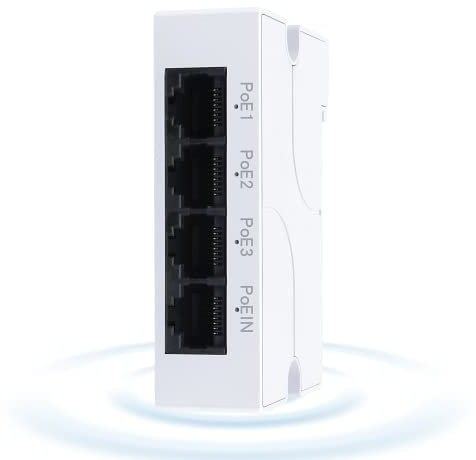 SODOLA PoE Extender 4 Port, IEEE 802.3 af/at PoE Repeater, 100Mbps, 1 PoE in 3 PoE Out, Plug and Play, Wand & Din Rail Mount POE Passthrough Switch für Sicherheitssysteme IP Kamera