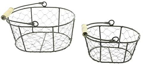 Drahtkörbchen Petit, 2er Set, Metall, anthrazit, Holzgriff Maße: 15 x 10 x 7 cm, GH 16 cm, 20 x 15 x 9 cm, GH 20 cm