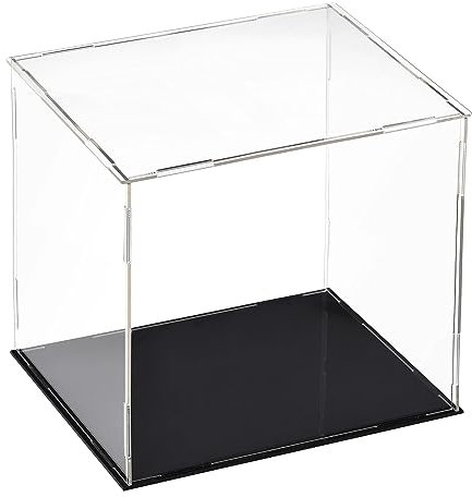 TA-VIGOR Transparente Acryl-Vitrine, 20 x 15 x 20 cm, zusammenbaubar, Würfel-Organizer, Ständer, staubdichter Schutz, Vitrine mit schwarzem Boden für Actionfiguren, Spielzeug, Sammlerstücke,