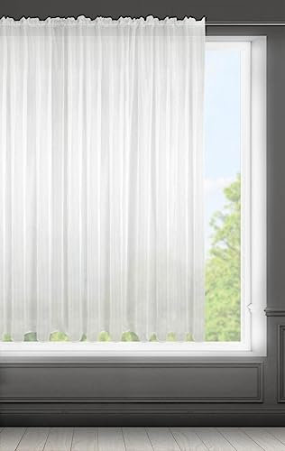 Eurofirany Frida Voile Gardine Vorhang mit Kräuselband - 1 STK. Transparent Gardine Leinenoptik Durchsichtig Einfarbige für Schlafzimmer Wohnzimmer Kinderzimmer, 300x160 cm, Weiß