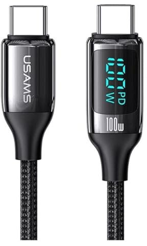 P4Y USB-C auf USB-C Kabel US-SJ559 U78 Fast Charging PD 100 W 5A LED Display Material: Nylon + Aluminium Braided Kompatibel: Geräte mit USB-C Anschluss 3m, Schwarz
