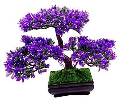 AOKWAWALIY Künstliche Pflanzen, künstliche Pflanze, Kunstpflanze, Bonsai-Baum, japanische Dekoration, Wacholder, Bonsai-Baum, Heimdekoration, künstliche Bonsai-Kiefer, kleiner Bonsai, lila