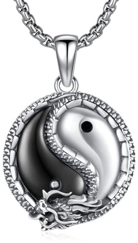 XIXLES Drachen Yin Yang Halsketten S925 Sterling Silber Yin Yang Anhänger Halskette Drachen Halskette Yinyang Schmuck Geschenk für Frauen Männer