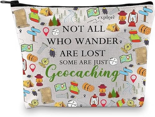 PXTIDY Geocaching Regalo per Geocacher Regalo Not All Who Wander are Lost Some are Just Geocaching Makeup Bag Outdoor Amante Regalo, Beige, Taglia unica, Astuccio per trucchi