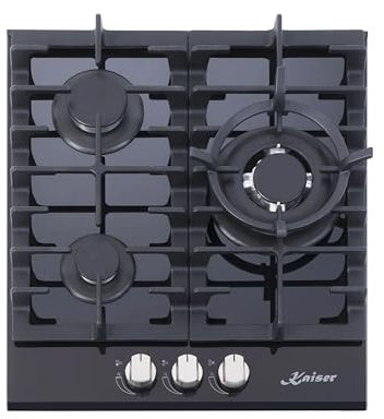 Kaiser KCG 4384 Turbo + Manguera de cocina de gas de lujo, 45 cm, 3 quemadores, incluye quemador WOK de 3,8 kW