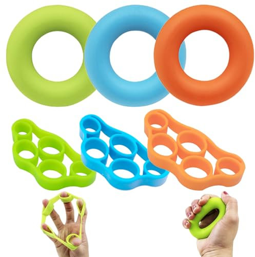 Finger Handgrifftrainer Silikon Handgelenk Trainer Ring Handgriff Trainer Finger Extensor Exerciser Unterarm Finger Handgrifftrainer Silikonringe für Muskeltraining Klettern Bouldern Fitness 6 Stücke