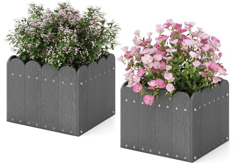 GOPLUS - Lote de 2 macetas cuadradas de HDPE, jardineras exteriores con agujeros de drenaje para verduras, flores, hierbas, para terraza, jardín, balcón (32 x 30 x 25 cm), color gris