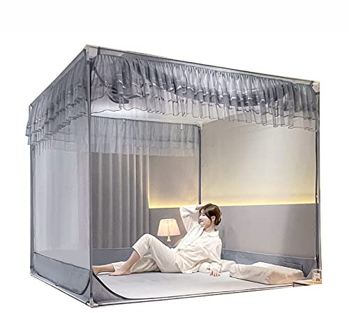 Quadratisches Moskitonetz für Betthimmel, Bettzelt, Traumzelte, Vier Eckpfostenvorhänge, Betthimmel für Erwachsene, Schlafzimmerdekoration, grau, 180 x 200 cm